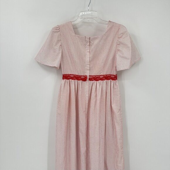vintage 70s HIPPIE BOHO MAXI DRESS polka dot flutter sleeve lace red white XS S - Picture 7 of 10